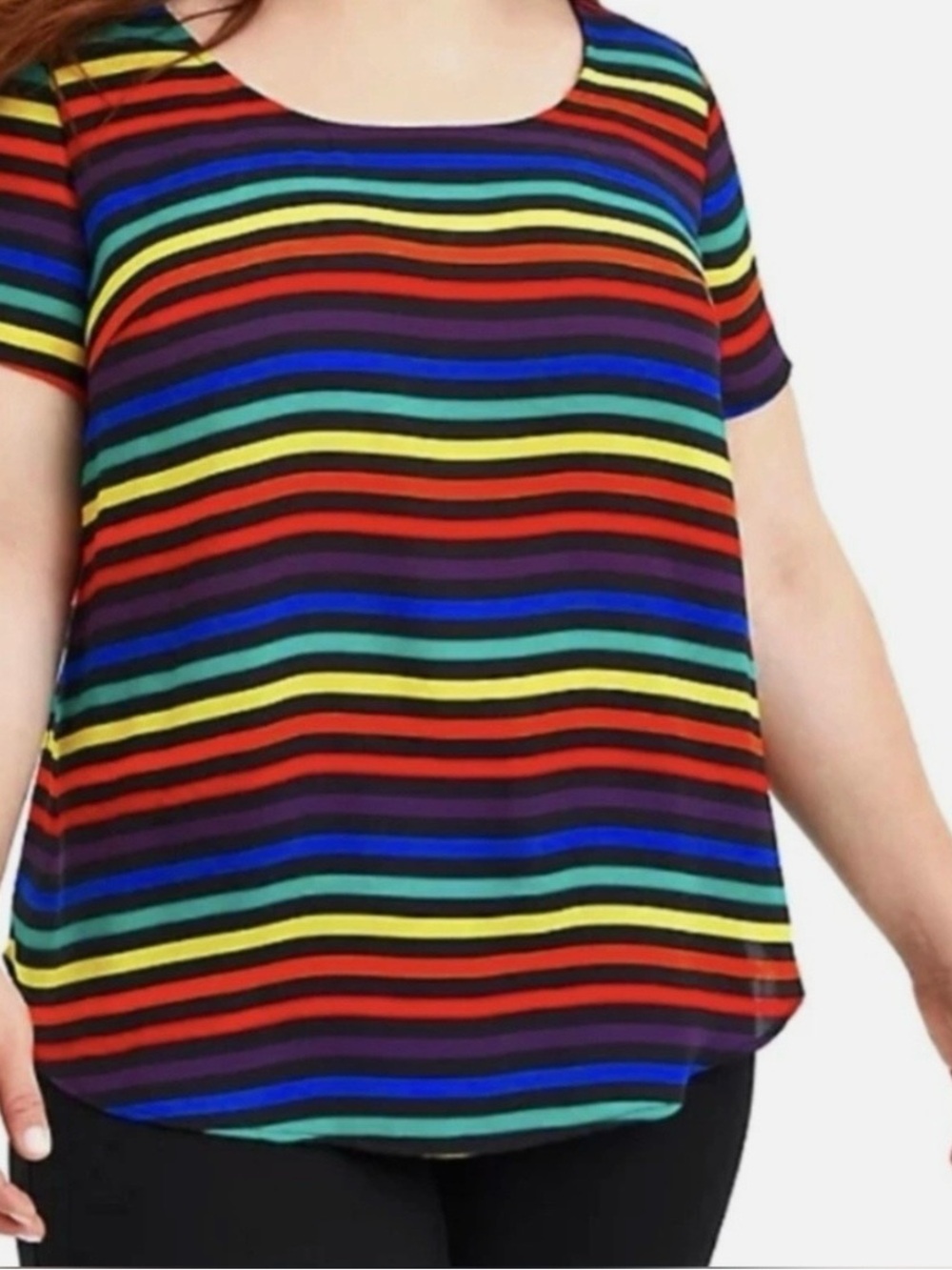 TORRID Rainbow Stripe Button Back Top
